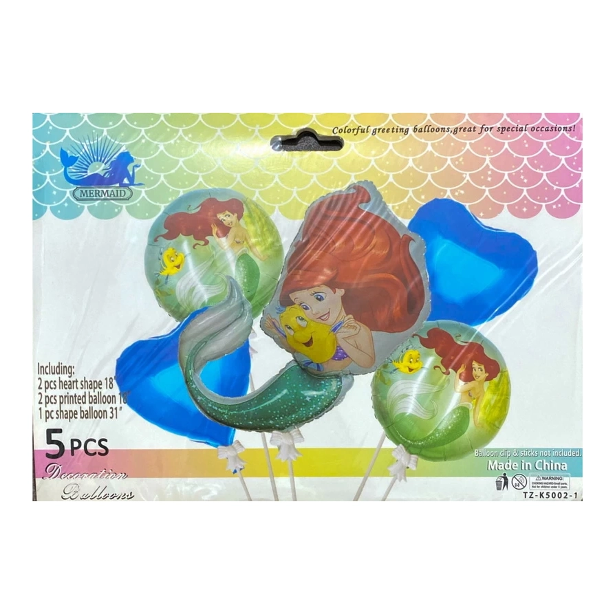 Mermaid Theme Foil Balloon 5pcs Set