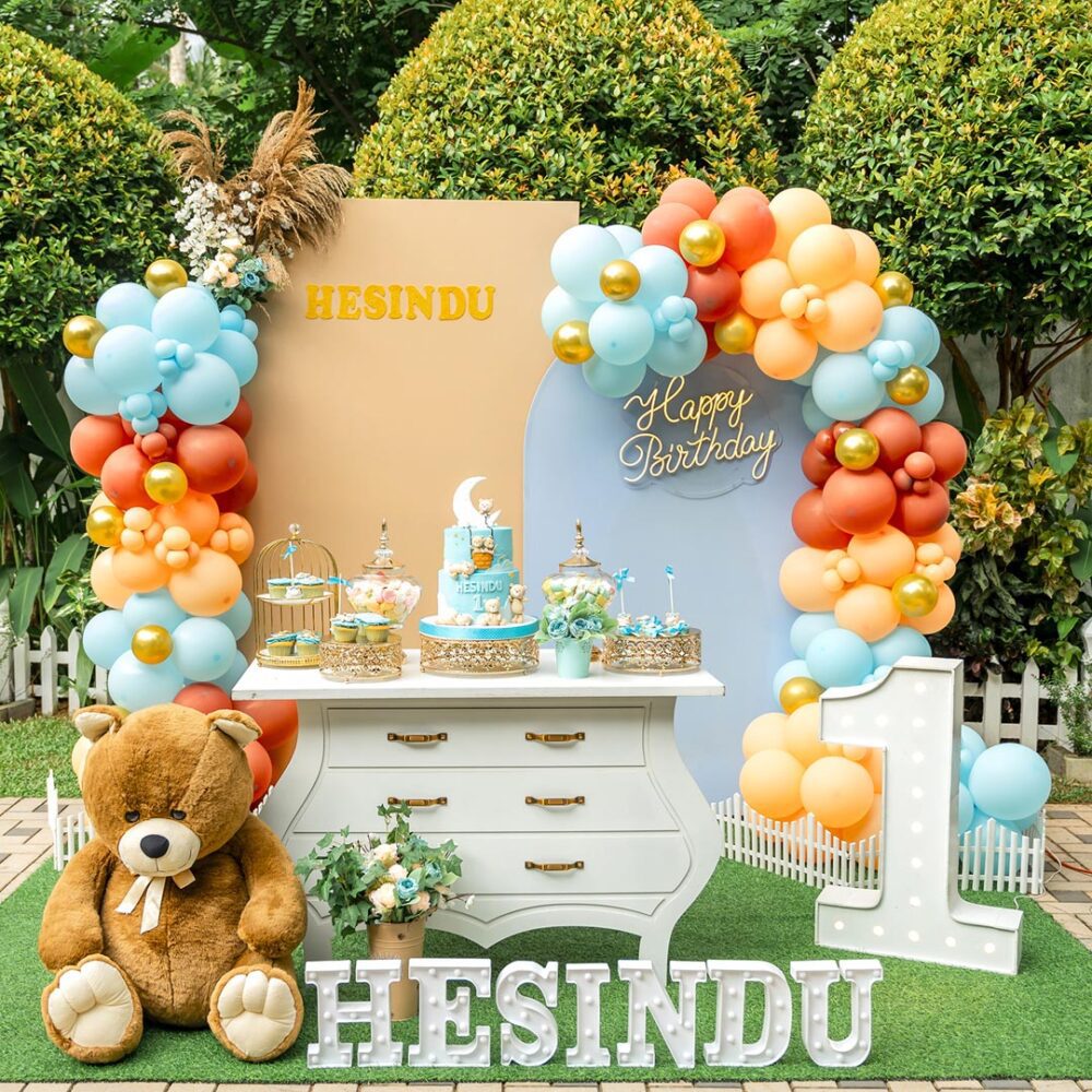 Teddy Bear Vintage Table 9 inch LED 1st Birthday Boy