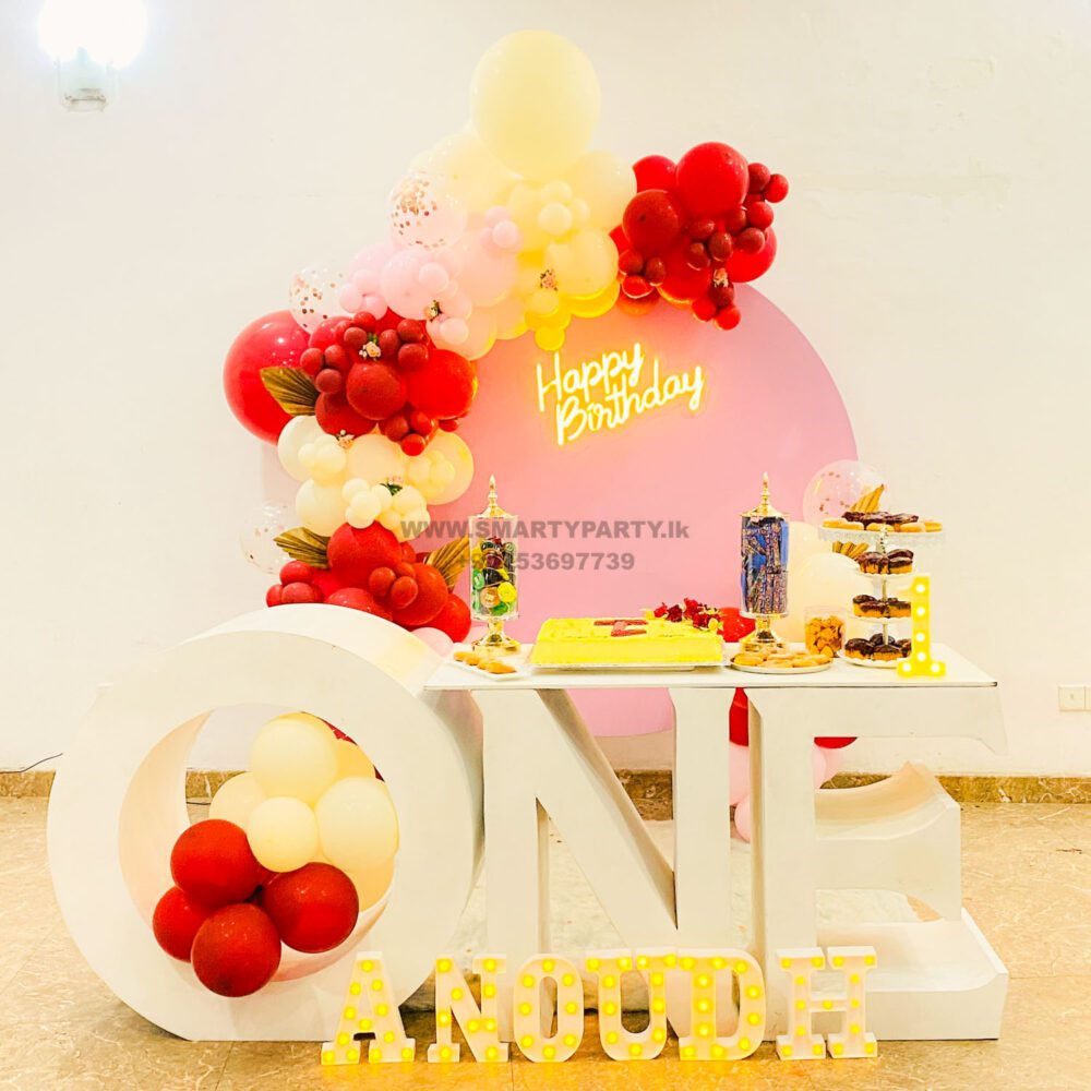 1st Birthday One Table Red Sand White Pink 9 inch LED