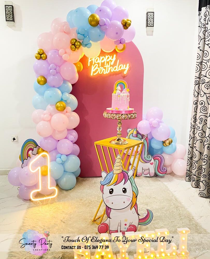 Unicorn Theme HBD Neon 1st Birthday Arch