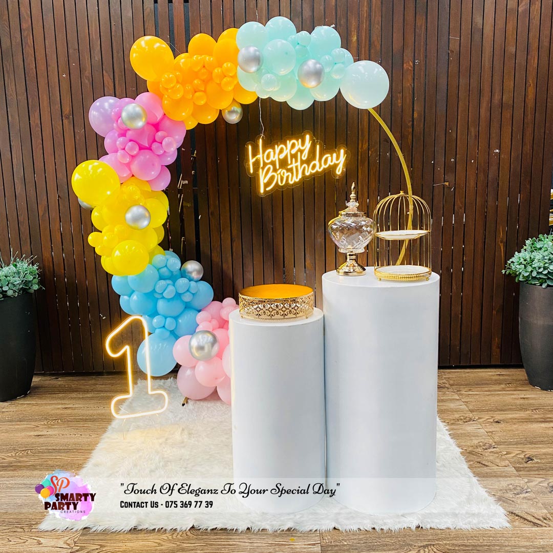 Blue Yellow Pink Orange Ring Backdrop 1st Birthday