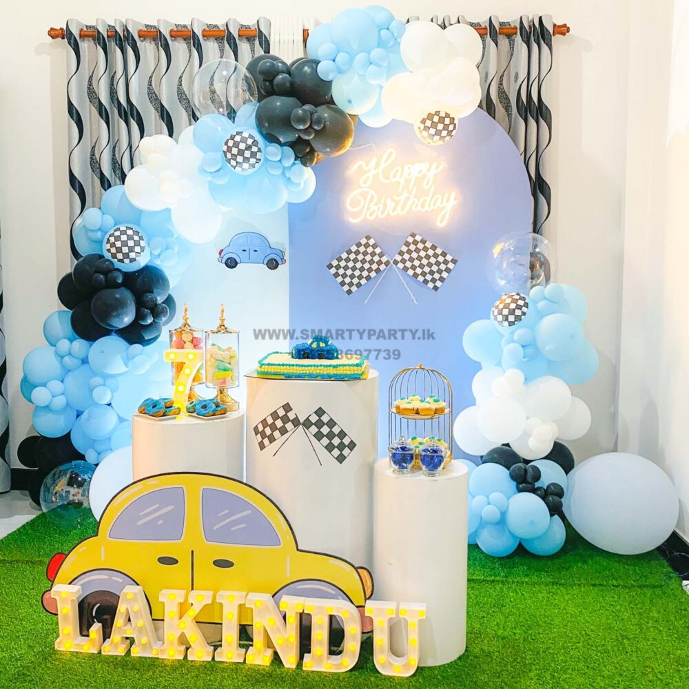 Car Theme 7th Birthday Blue Black White