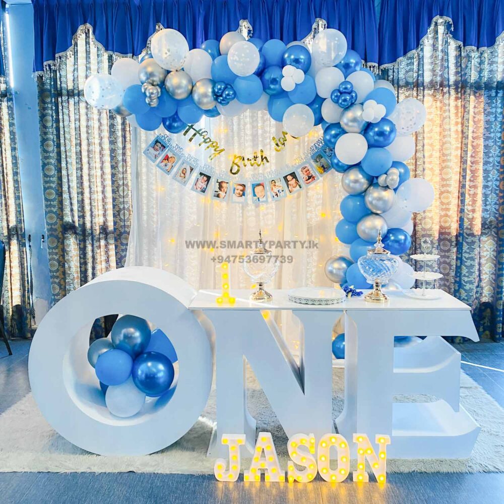1st Birthday Boy One Table Blue White