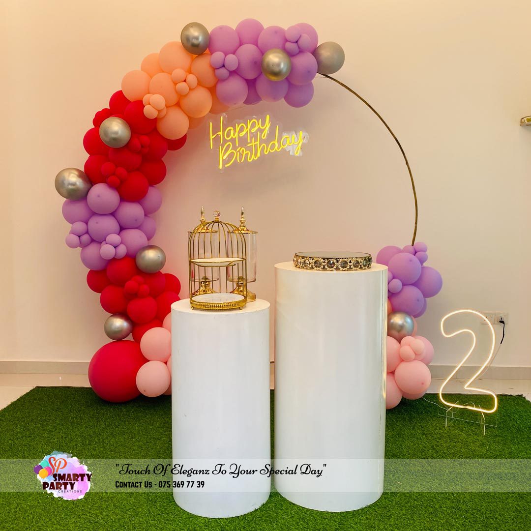 Purple Red Orange 2nd Birthday Ring Backdrop HBD Neon