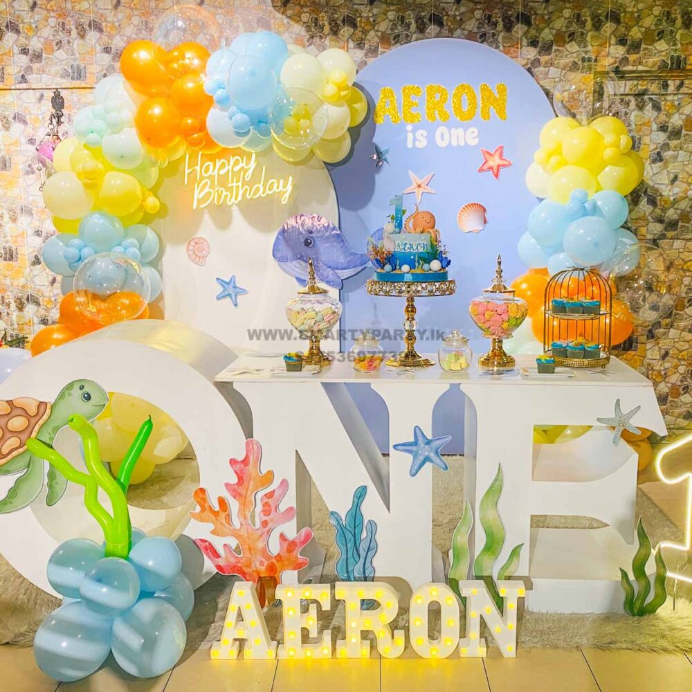 Sea Theme with One Table 9 inch LED Boy 1st Birthday