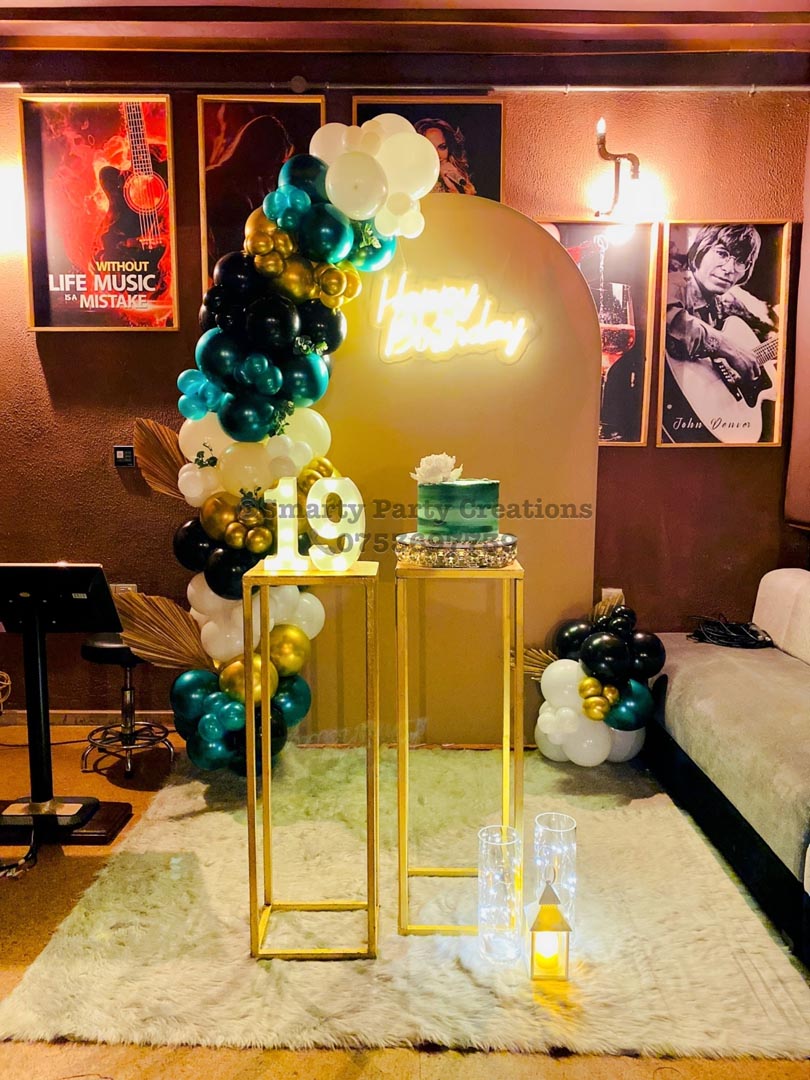 16th Birthday with Green, Gold, Black, White Balloons