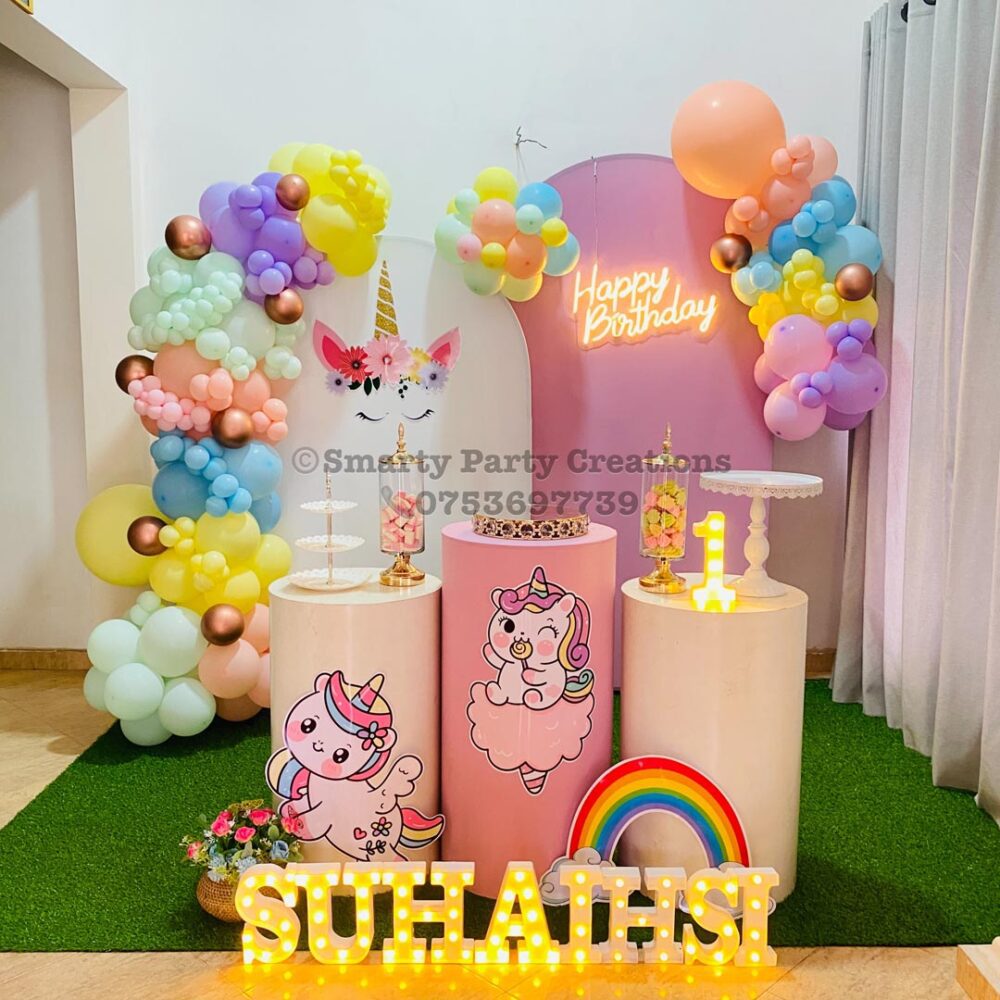 Unicorn Theme 1st Birthday Arch Backdrop