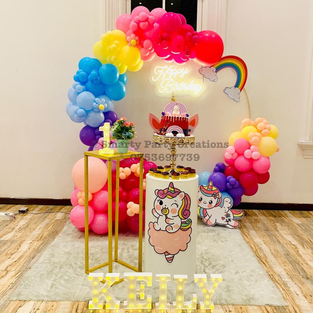 Unicorn Theme Ring Backdrop 1st Birthday
